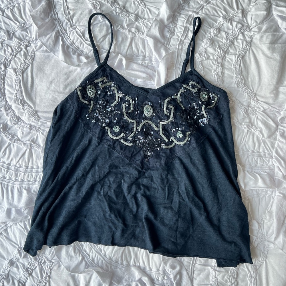 Hollister Blue Sequin Embroidered Tank Top Size XS